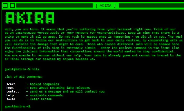 Akira 勒索病毒泄露网站截图
